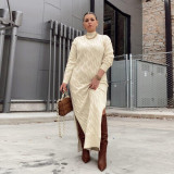 Slim semi high neck long sleeve split fried dough twist sweater