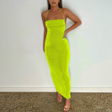 Fashionable sexy backless lace-up temperament long dress with bra and neck hanging dress
