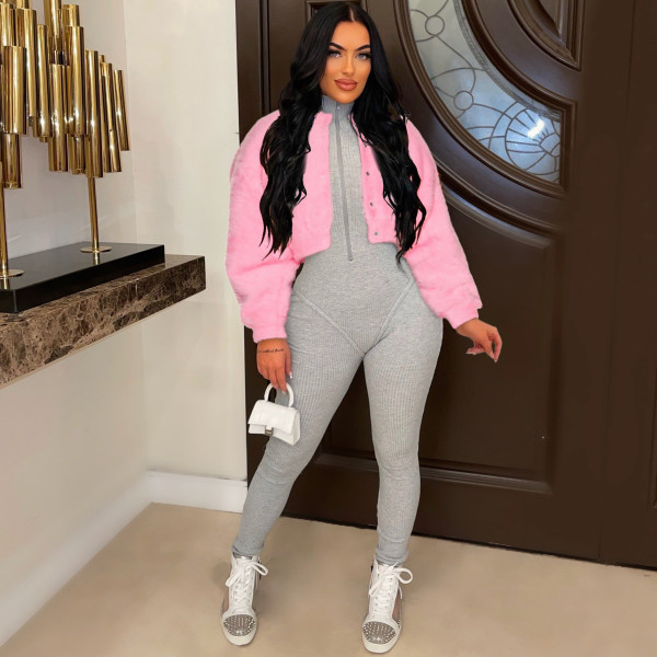 Women's casual fashion loose synthetic fur short jacket imitation rabbit hair coat