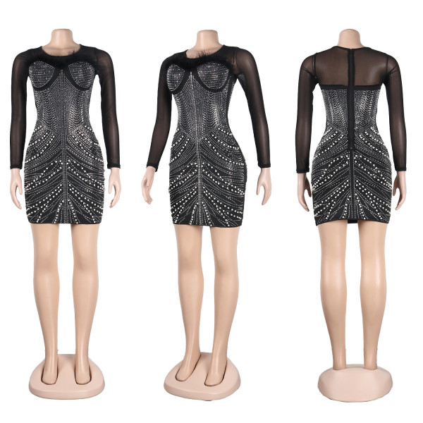 Sexy pearl hot diamond feather dress nightwear