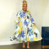 Printed shirt large swing dress large women's dress