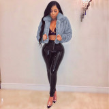 Loose faux fur cardigan short jacket down jacket