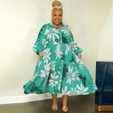 Printed shirt large swing dress large women's dress