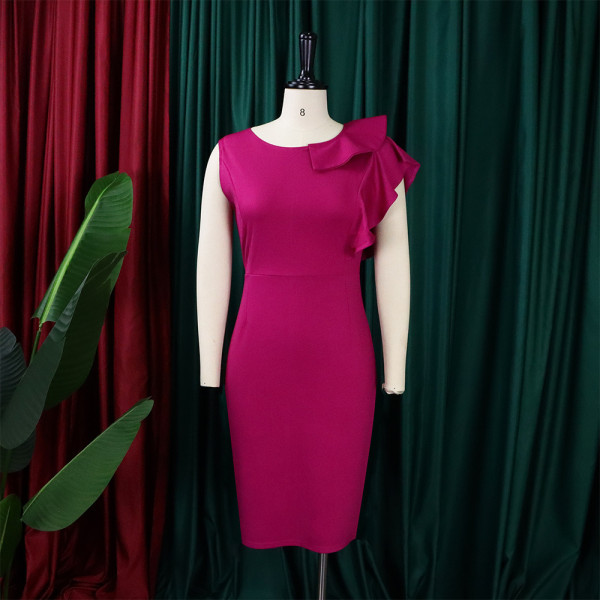 Ruffled solid color buttock tight professional OL temperament dress