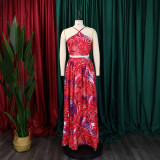 Fashion printing sexy binding top split skirt two-piece set