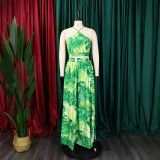 Fashion printing sexy binding top split skirt two-piece set