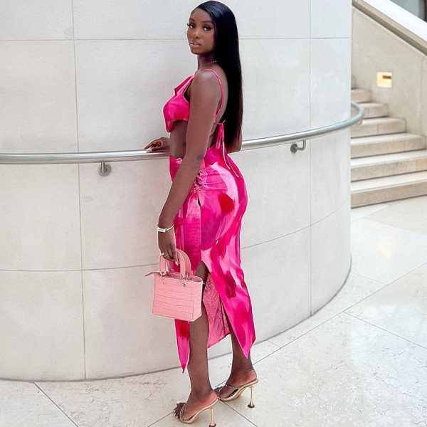Strap swing collar top high waist wrap hip skirt fashion two-piece suit