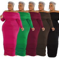 Solid color one-line collar fashionable sexy large women's dress