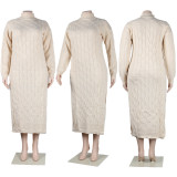 Slim semi high neck long sleeve split fried dough twist sweater