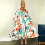 Printed shirt large swing dress large women's dress