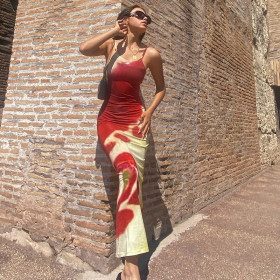 Sling celebrity private dress medium length printed pullover tight dress