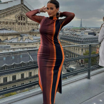 Irregular fashion print stand-up collar split buttock dress