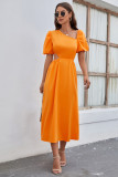Women's dress fashion solid color waist sexy dress