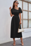 Women's dress fashion solid color waist sexy dress