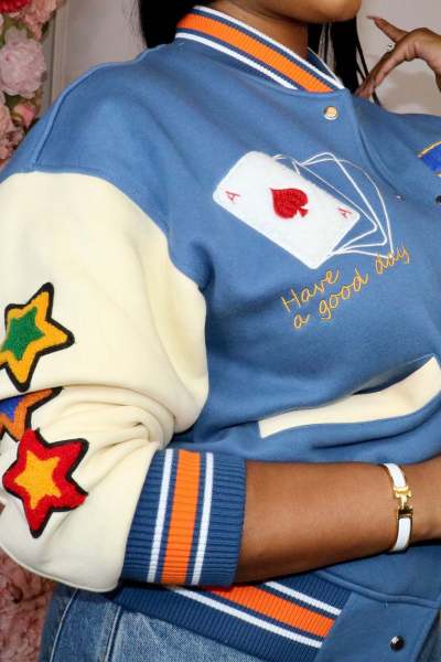 Poker press button fashion casual threaded baseball jacket