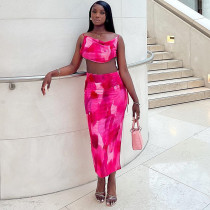 Strap swing collar top high waist wrap hip skirt fashion two-piece suit Strap swing collar top high waist wrap hip skirt fashion two-piece suit