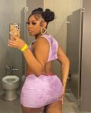 Round neck sleeveless character letter print buttock skirt suit