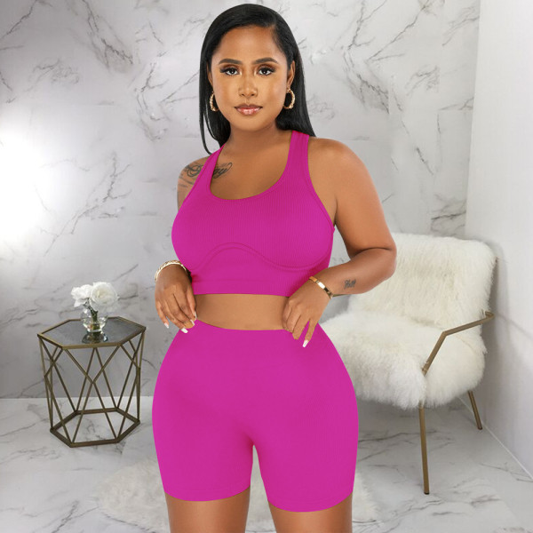 Casual sports two-piece U-neck sleeveless shorts set