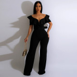 Women's V-neck ruffle sexy waistband jumpsuit