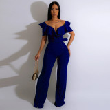 Women's V-neck ruffle sexy waistband jumpsuit