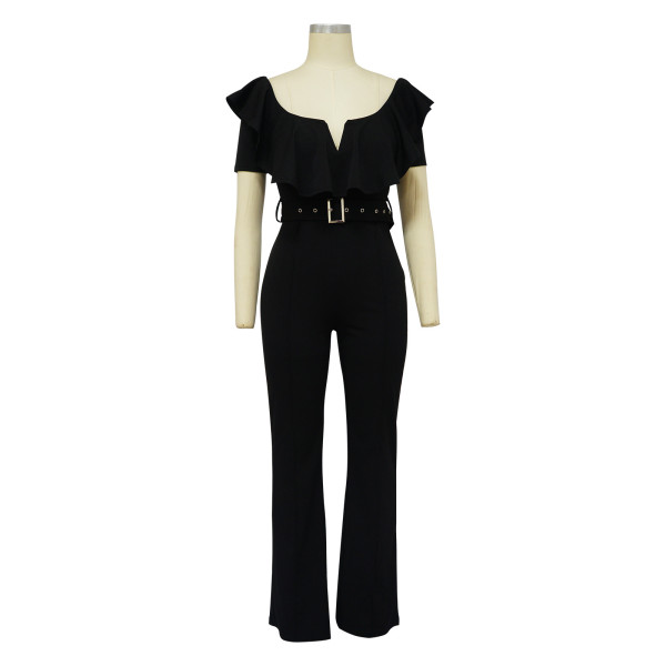 Women's V-neck ruffle sexy waistband jumpsuit