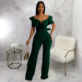 Women's V-neck ruffle sexy waistband jumpsuit
