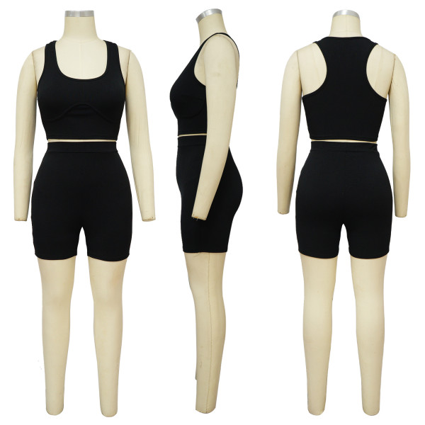 Casual sports two-piece U-neck sleeveless shorts set