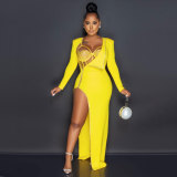 Hot Rhinestone Lace Deep V Two-Piece Two-Color Nightclub Clothes