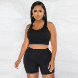 Casual sports two-piece U-neck sleeveless shorts set