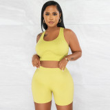 Casual sports two-piece U-neck sleeveless shorts set