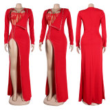 Hot Rhinestone Lace Deep V Two-Piece Two-Color Nightclub Clothes
