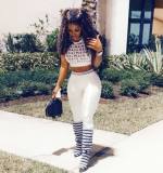 Women's casual letter-printed tank top tight-fitting high-waisted buttocks trousers suit