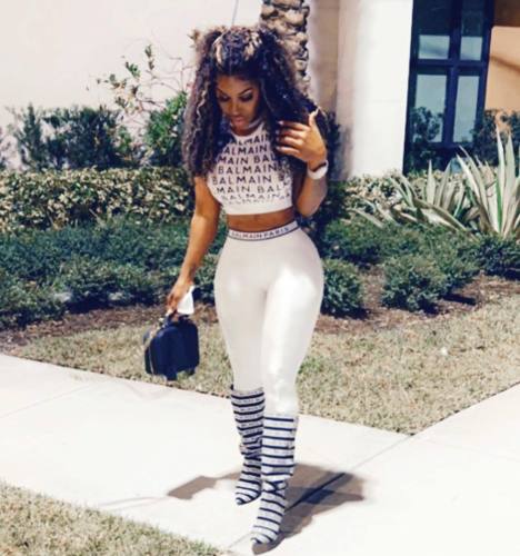 Women's casual letter-printed tank top tight-fitting high-waisted buttocks trousers suit