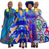 Printed pleated two-piece oversized skirt suit