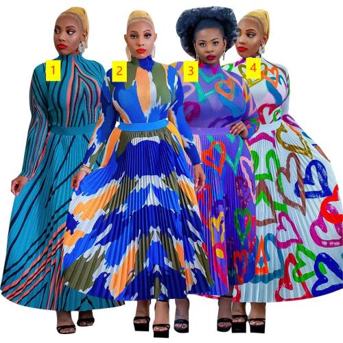 Printed pleated two-piece oversized skirt suit