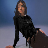 Fashion personality street trendsetter round neck long sleeve slim t-shirt top