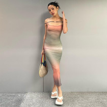 Tie-dyed suspender sleeveless slim high waist stepmother dress Tie-dyed suspender sleeveless slim high waist stepmother dress