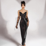 French style bowknot suspender cut-out dress slim sexy black dress dress