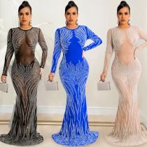 Sexy hot diamond gauze perspective long-sleeved dress Sexy hot diamond gauze perspective long-sleeved dress