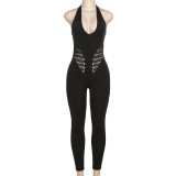 Sexy low neck hanging neck hollow perspective high waist tights