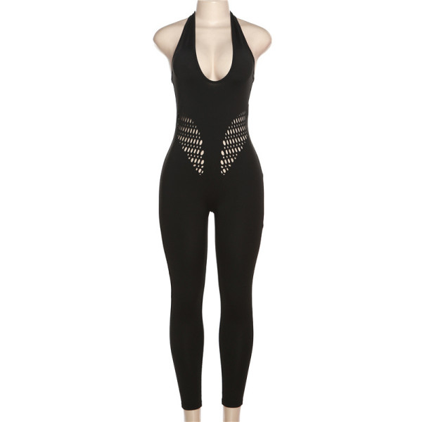 Sexy low neck hanging neck hollow perspective high waist tights