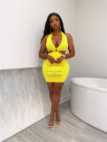 Deep V-neck sexy backless strapping neck lifting hip dress