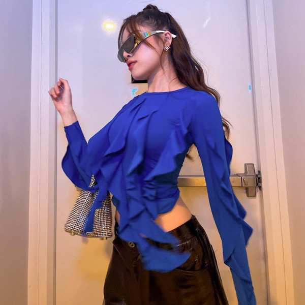 Fashion personality street trendsetter round neck long sleeve slim t-shirt top