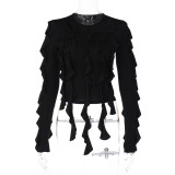 Fashion personality street trendsetter round neck long sleeve slim t-shirt top