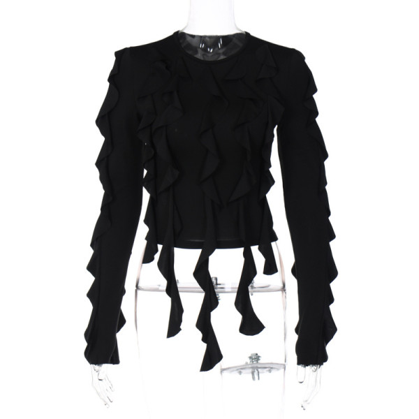 Fashion personality street trendsetter round neck long sleeve slim t-shirt top