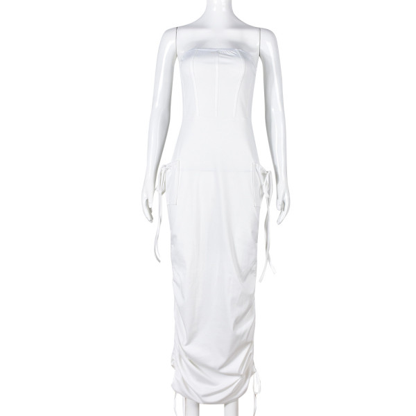 Slot-neck drawstring pocket temperament fashion dress