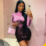 Sexy crew-neck printed high-waisted long-sleeved tight-fitting buttock sports one-piece shorts