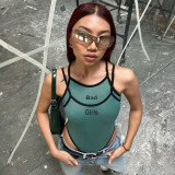 Fashion sexy hot girl color contrast letter print suspender tight-fitting versatile one-piece