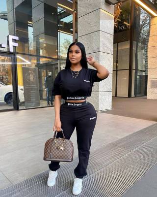 Letter front and back printed short sleeve T-shirt set two-piece
