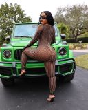 Large women's sexy positioning print pattern mesh jumpsuit